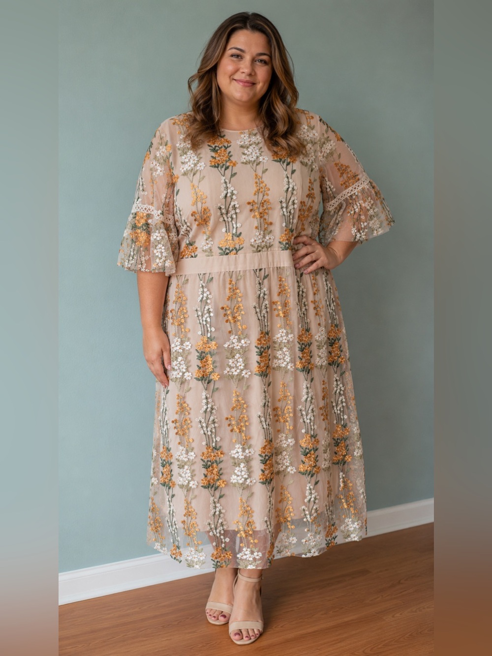 Women's Ethereal Floral Embroidered Gauze Overlay Cocktail Dress XL
